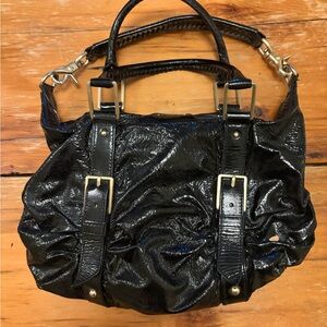 Botkier Glossy Black Shoulder Bag with Buckle Details